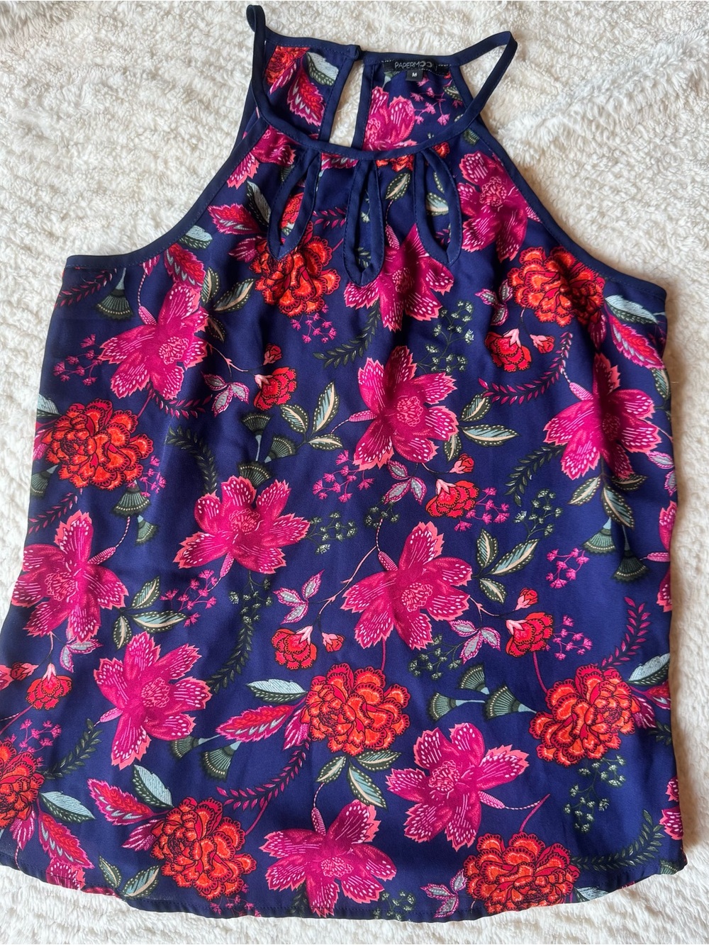 Papermoon Navy Halter Top with Pink & Red Floral Print